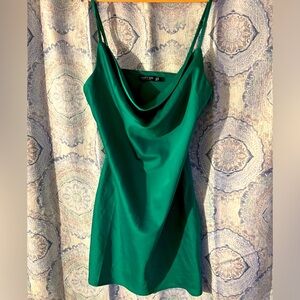 New with tags, never worn Nasty Gal green satin dress with cowl neck size US 6.